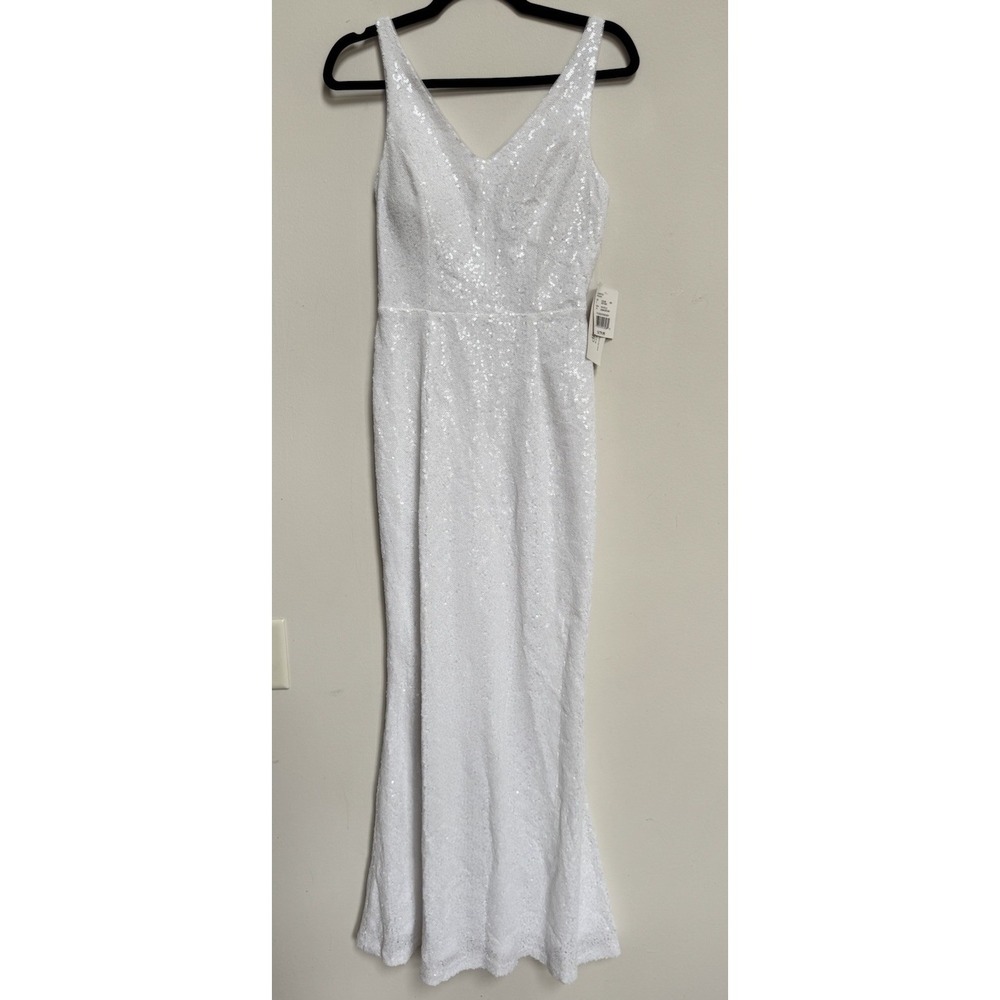 David Bridal DB STUDIO Allover‎ Sequin V-Neck Fitted Sheath Wedding Dress Gown 4 - Picture 4 of 16